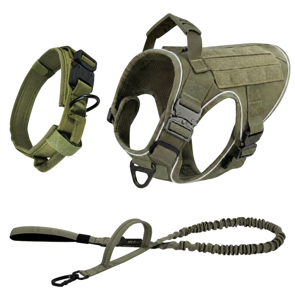 NEW Upgraded Tactical No-Pull Team K9™ Dog Harness with 4 Quick-Release Metal Buckles, Reinforced Front & Back V-Rings, Hook & Loop Panels, Adjustable Straps, Reflective Strips, & Top Handle
