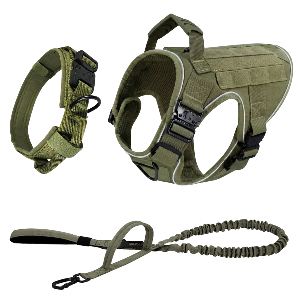 NEW Upgraded Tactical No-Pull Team K9™ Dog Harness with 4 Quick-Release Metal Buckles, Reinforced Front & Back V-Rings, Hook & Loop Panels, Adjustable Straps, Reflective Strips, & Top Handle