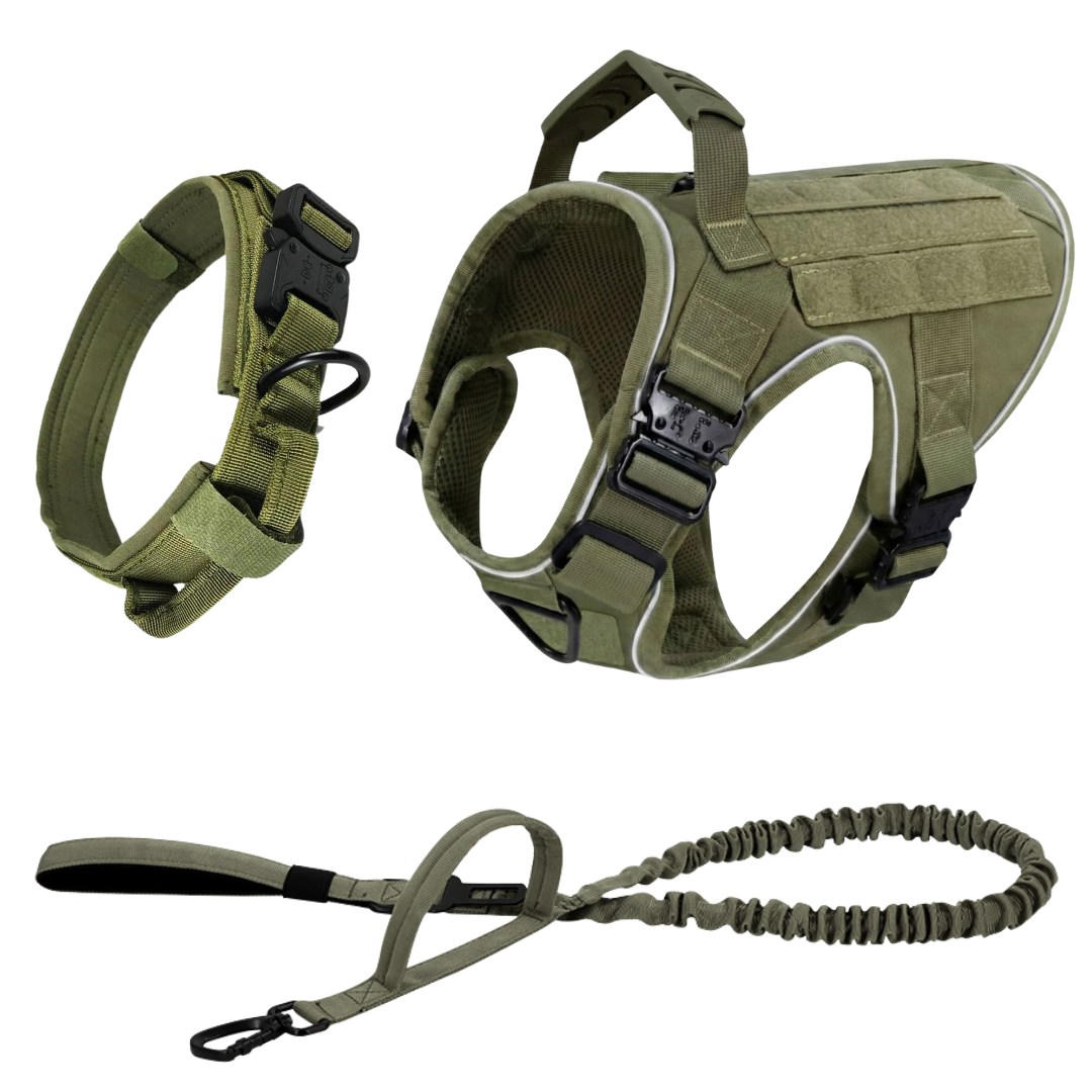 NEW Upgraded Tactical No-Pull Team K9™ Dog Harness with 4 Quick-Release Metal Buckles, Reinforced Front & Back V-Rings, Hook & Loop Panels, Adjustable Straps, Reflective Strips, & Top Handle