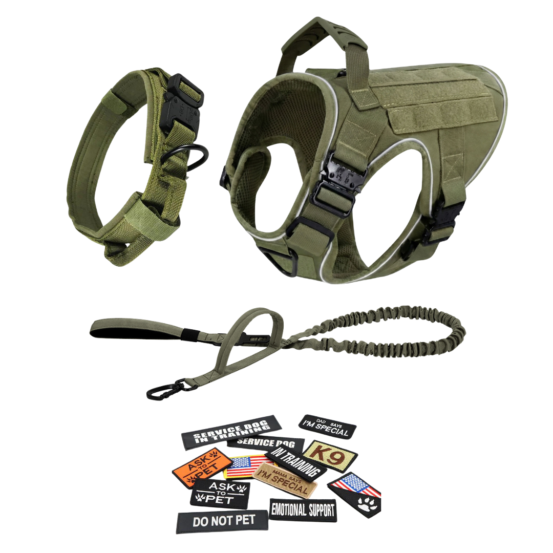 NEW Upgraded Tactical No-Pull Team K9™ Dog Harness with 4 Quick-Release Metal Buckles, Reinforced Front & Back V-Rings, Hook & Loop Panels, Adjustable Straps, Reflective Strips, & Top Handle