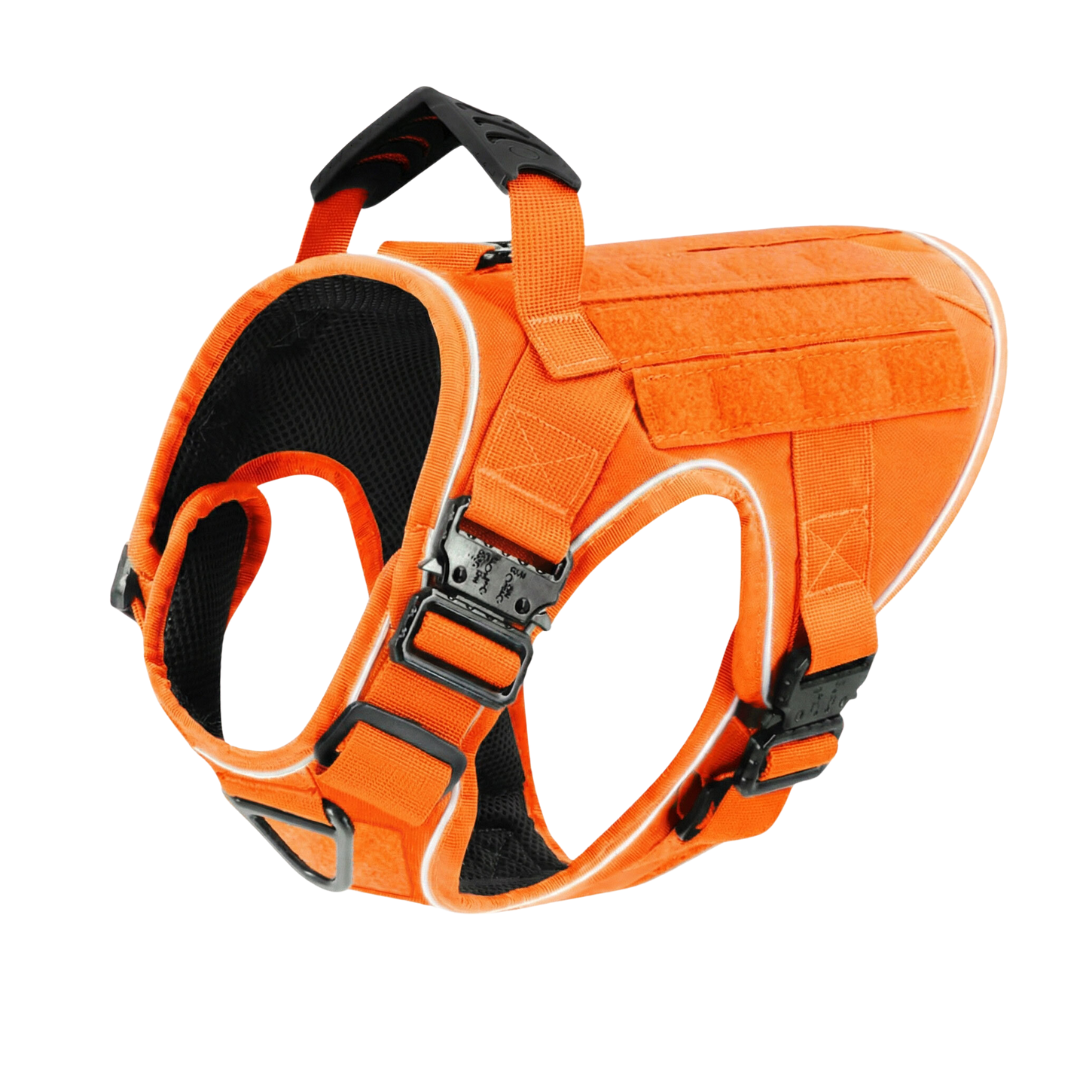 NEW Upgraded Tactical No-Pull Team K9™ Dog Harness with 4 Quick-Release Metal Buckles, Reinforced Front & Back V-Rings, Hook & Loop Panels, Adjustable Straps, Reflective Strips, & Top Handle