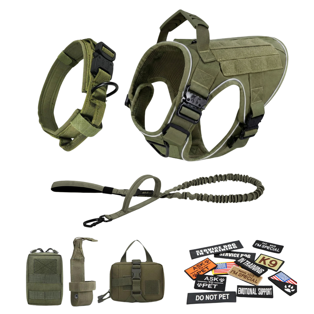 NEW Upgraded Tactical No-Pull Team K9™ Dog Harness with 4 Quick-Release Metal Buckles, Reinforced Front & Back V-Rings, Hook & Loop Panels, Adjustable Straps, Reflective Strips, & Top Handle