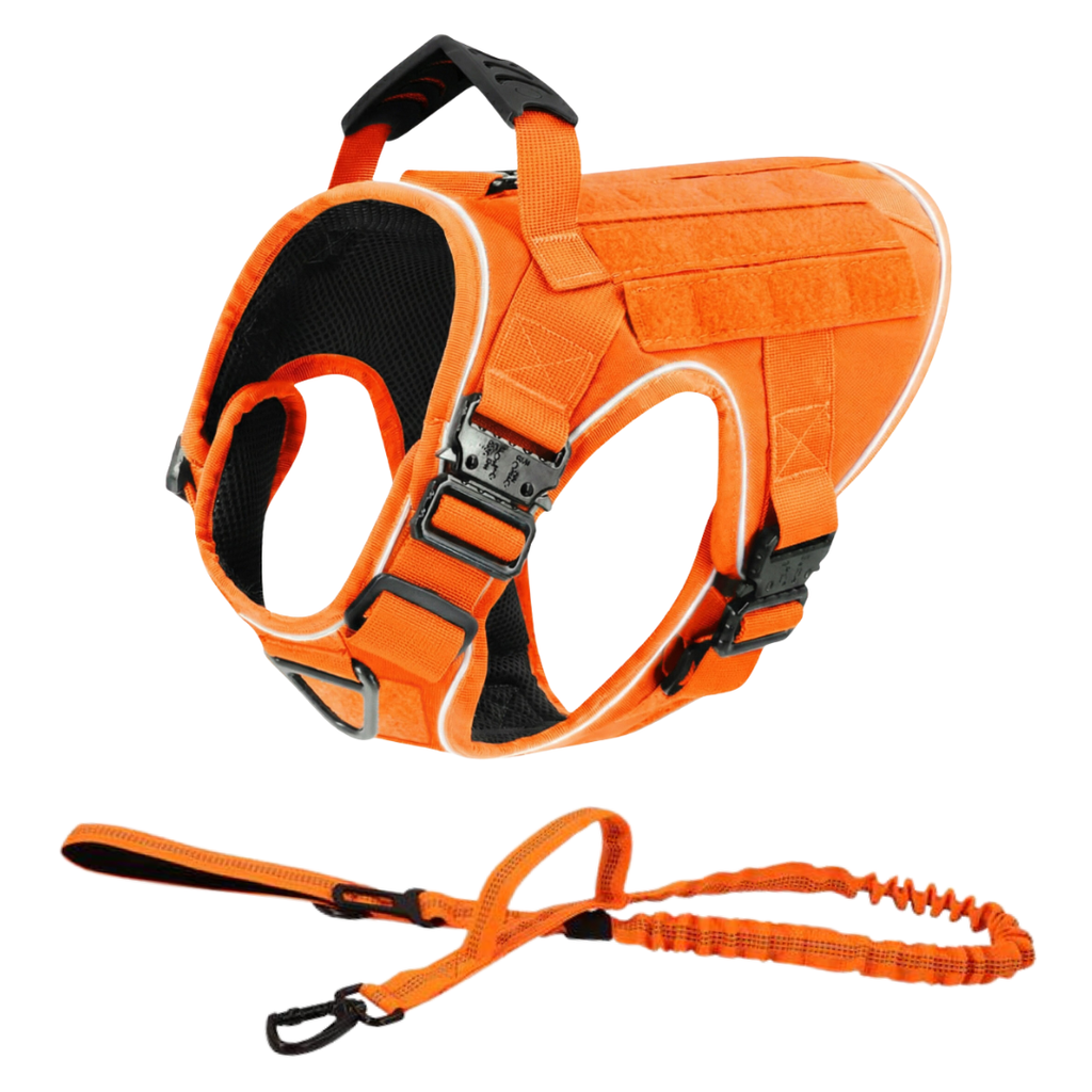NEW Upgraded Tactical No-Pull Team K9™ Dog Harness with 4 Quick-Release Metal Buckles, Reinforced Front & Back V-Rings, Hook & Loop Panels, Adjustable Straps, Reflective Strips, & Top Handle