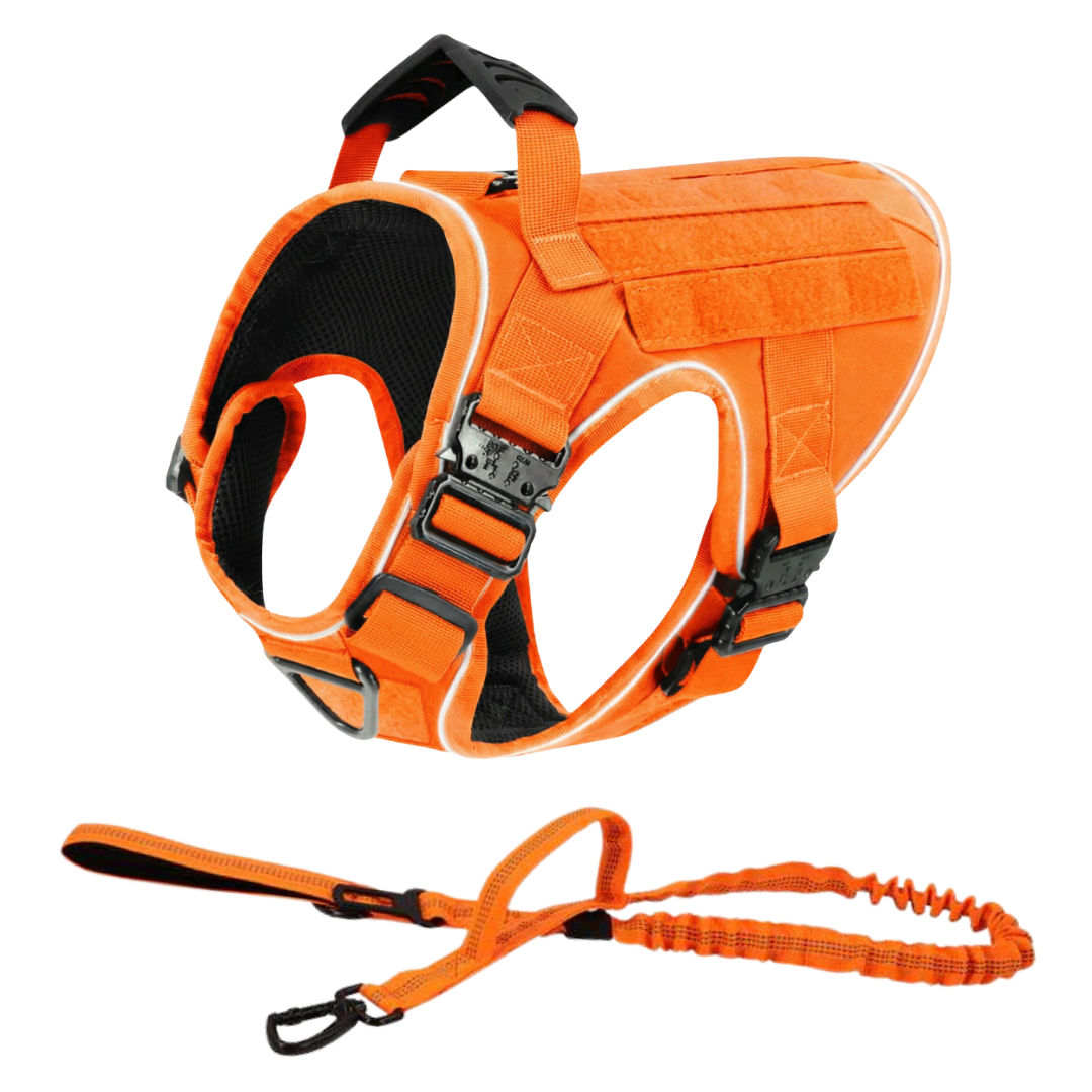 NEW Upgraded Tactical No-Pull Team K9™ Dog Harness with 4 Quick-Release Metal Buckles, Reinforced Front & Back V-Rings, Hook & Loop Panels, Adjustable Straps, Reflective Strips, & Top Handle