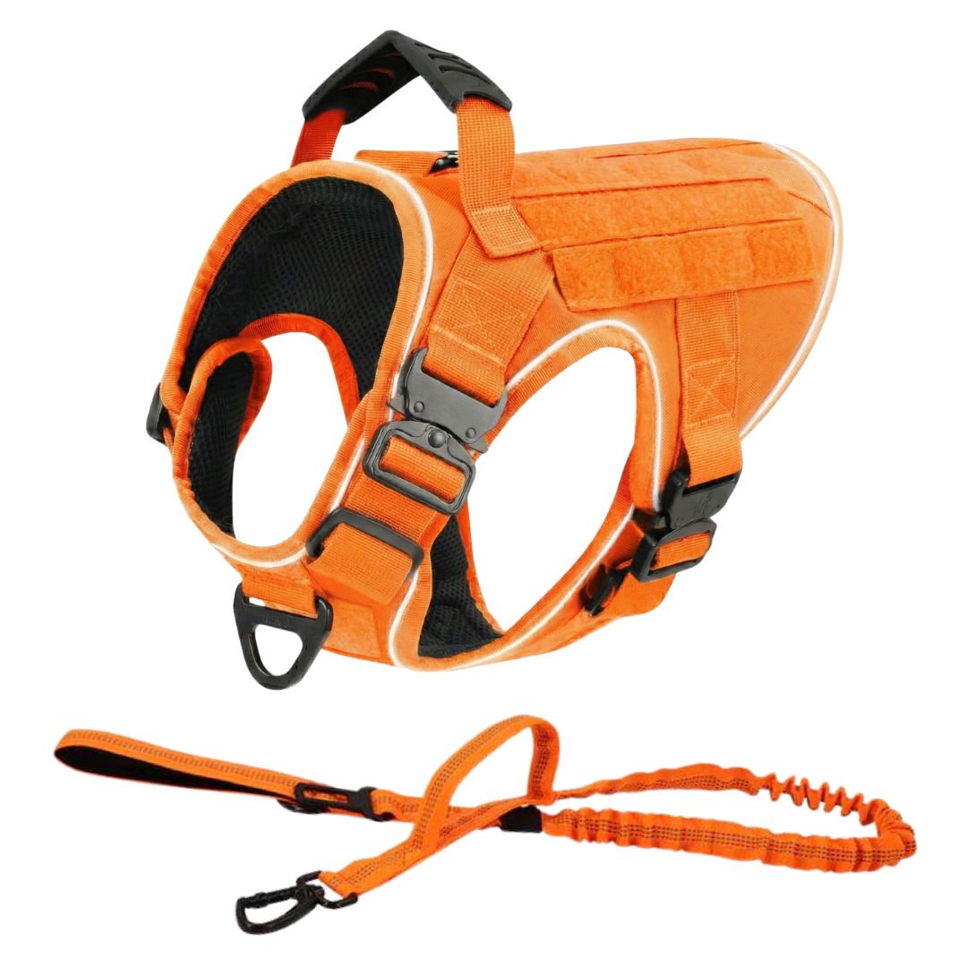 NEW Upgraded Tactical No-Pull Team K9™ Dog Harness with 4 Quick-Release Metal Buckles, Reinforced Front & Back V-Rings, Hook & Loop Panels, Adjustable Straps, Reflective Strips, & Top Handle