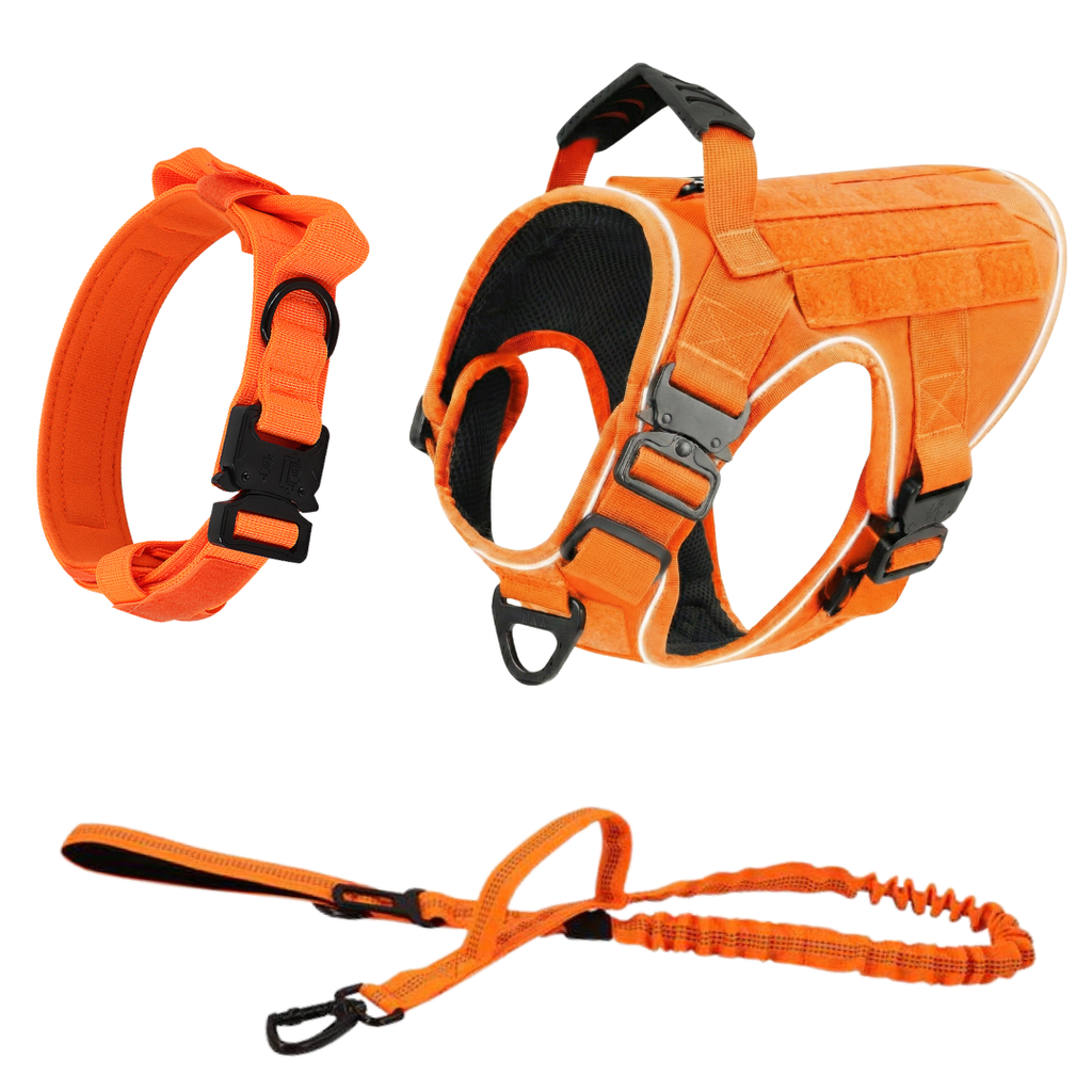 NEW Upgraded Tactical No-Pull Team K9™ Dog Harness with 4 Quick-Release Metal Buckles, Reinforced Front & Back V-Rings, Hook & Loop Panels, Adjustable Straps, Reflective Strips, & Top Handle