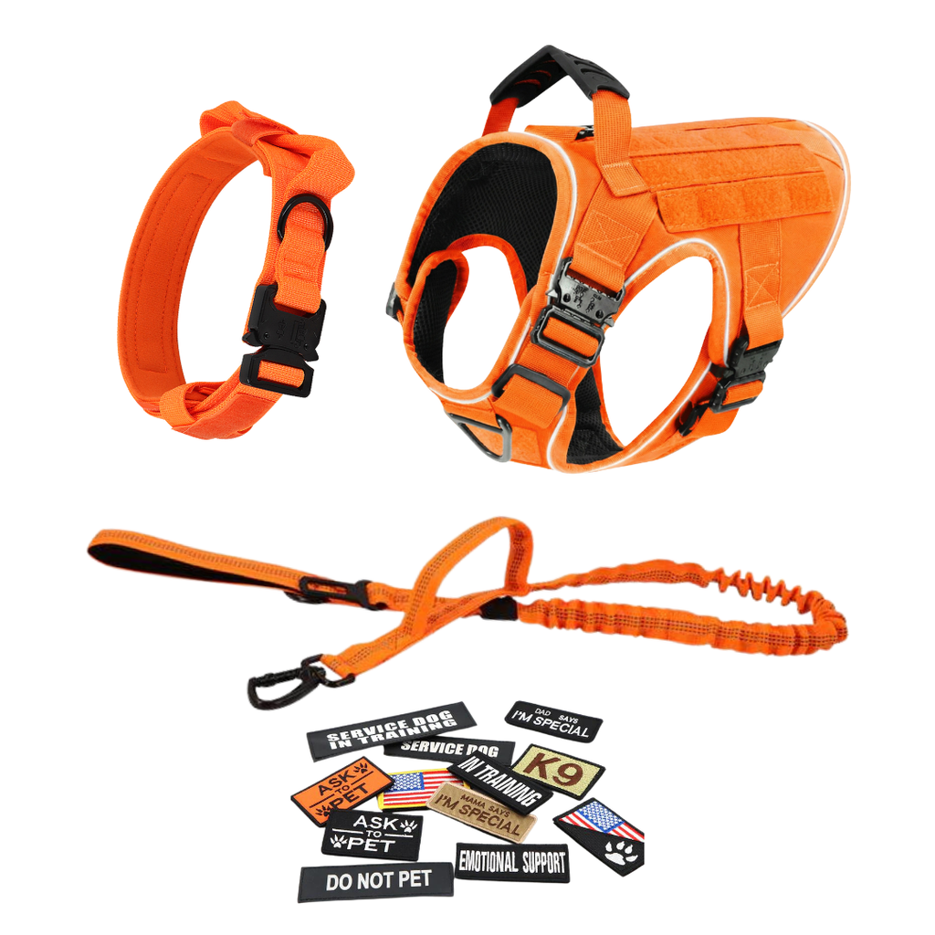 NEW Upgraded Tactical No-Pull Team K9™ Dog Harness with 4 Quick-Release Metal Buckles, Reinforced Front & Back V-Rings, Hook & Loop Panels, Adjustable Straps, Reflective Strips, & Top Handle