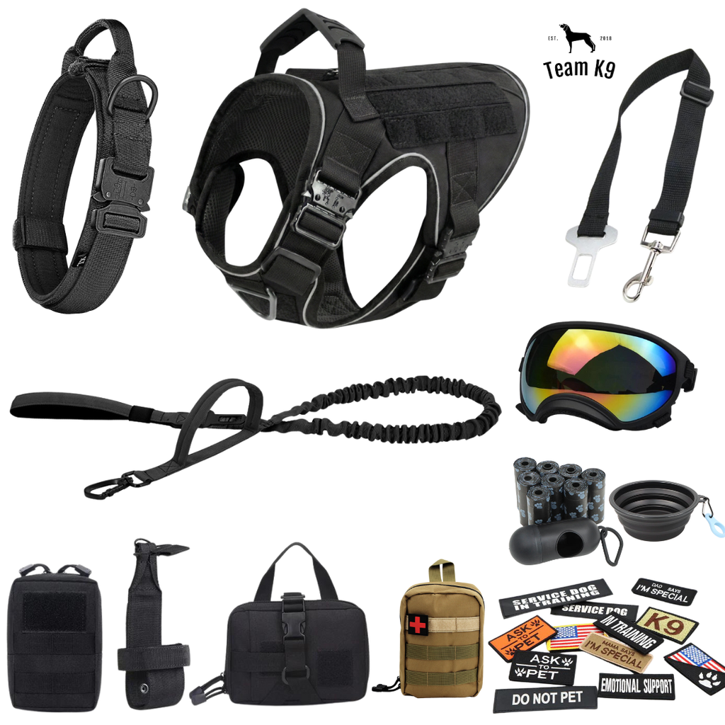 NEW Upgraded Tactical No-Pull Team K9™ Dog Harness with 4 Quick-Release Metal Buckles, Reinforced Front & Back V-Rings, Hook & Loop Panels, Adjustable Straps, Reflective Strips, & Top Handle