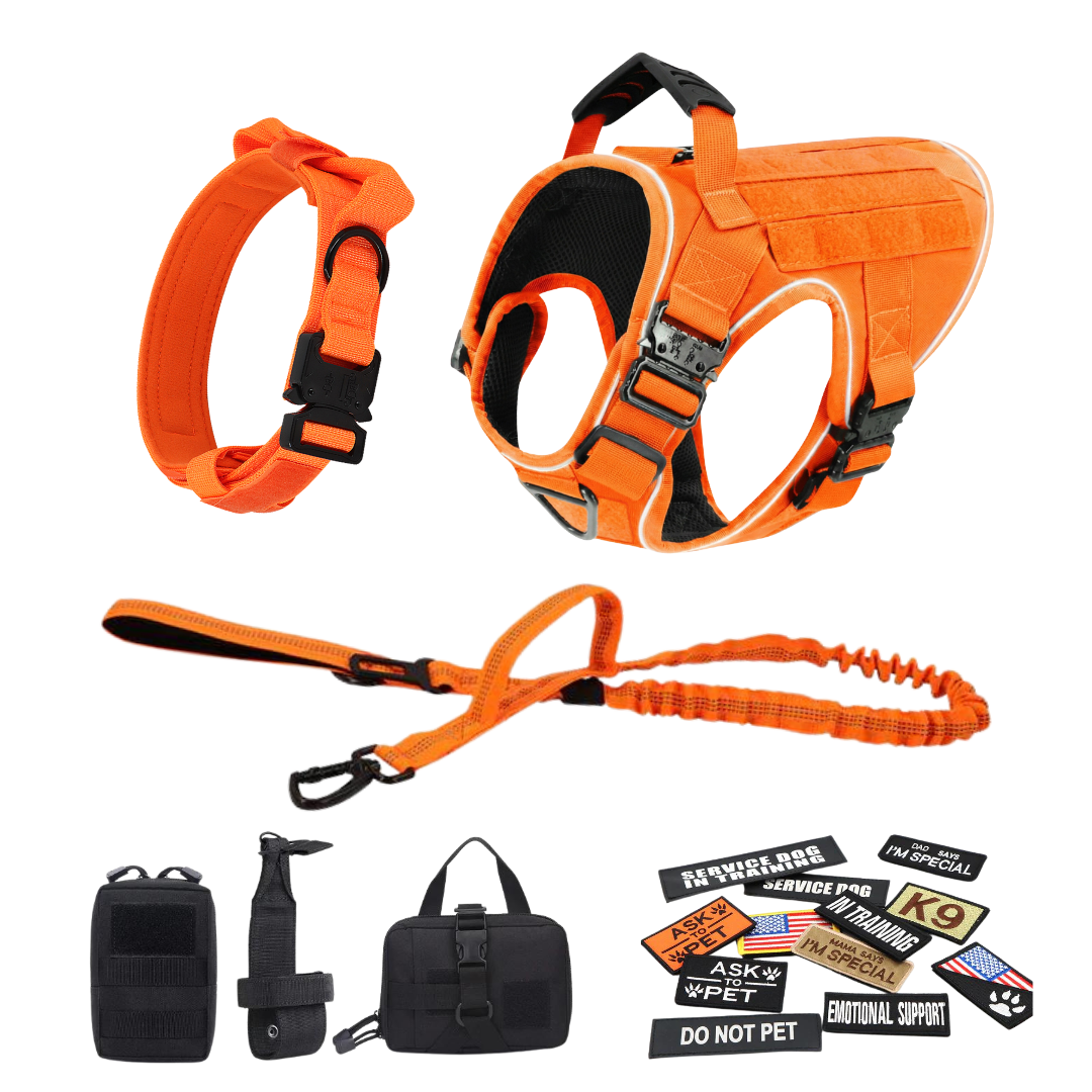 NEW Upgraded Tactical No-Pull Team K9™ Dog Harness with 4 Quick-Release Metal Buckles, Reinforced Front & Back V-Rings, Hook & Loop Panels, Adjustable Straps, Reflective Strips, & Top Handle