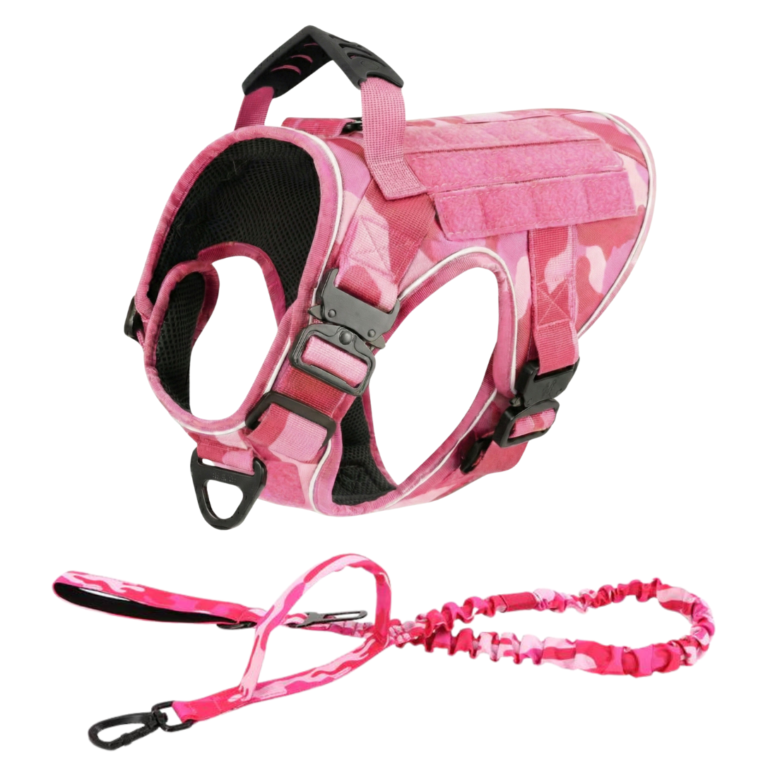 NEW Upgraded Tactical No-Pull Team K9™ Dog Harness with 4 Quick-Release Metal Buckles, Reinforced Front & Back V-Rings, Hook & Loop Panels, Adjustable Straps, Reflective Strips, & Top Handle