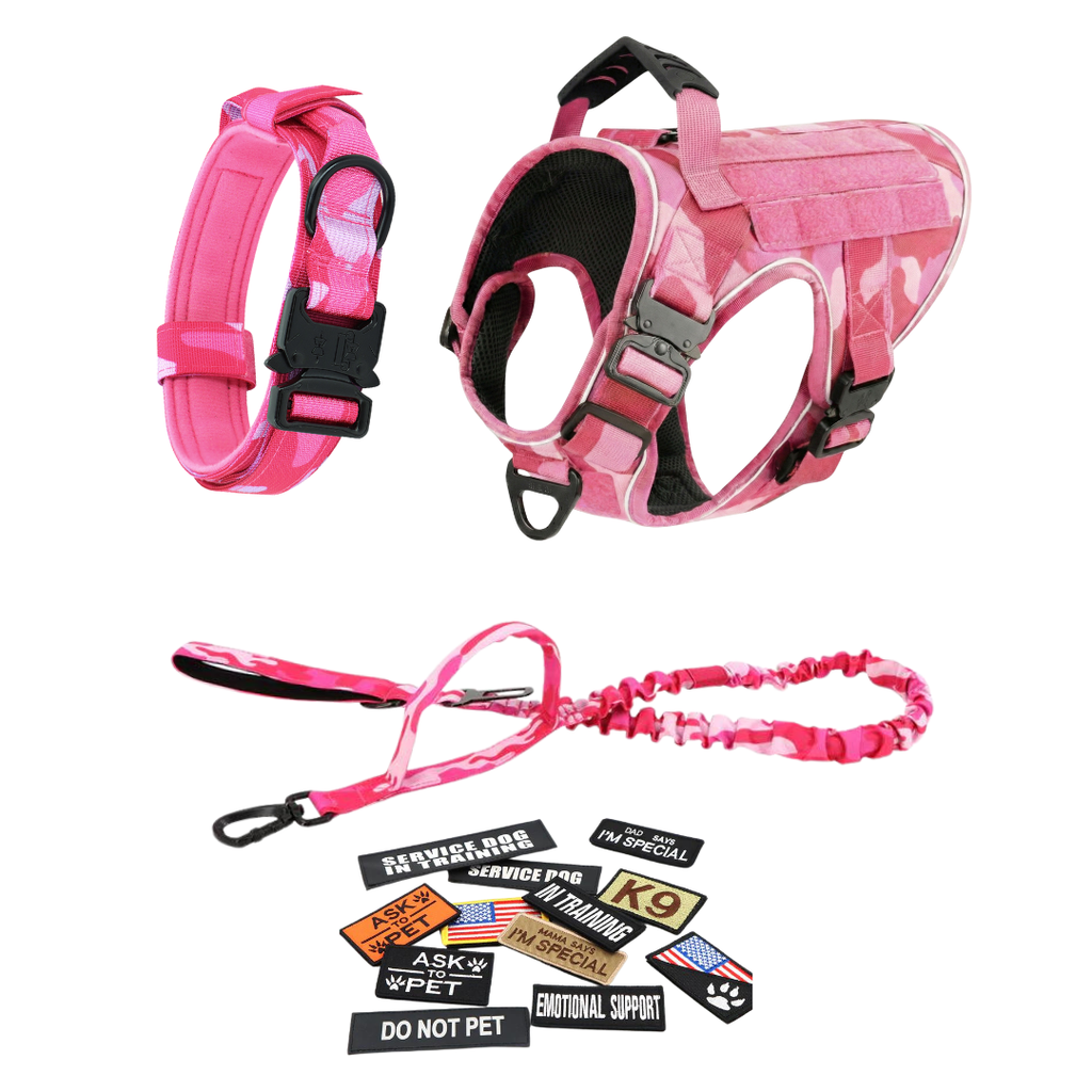 NEW Upgraded Tactical No-Pull Team K9™ Dog Harness with 4 Quick-Release Metal Buckles, Reinforced Front & Back V-Rings, Hook & Loop Panels, Adjustable Straps, Reflective Strips, & Top Handle