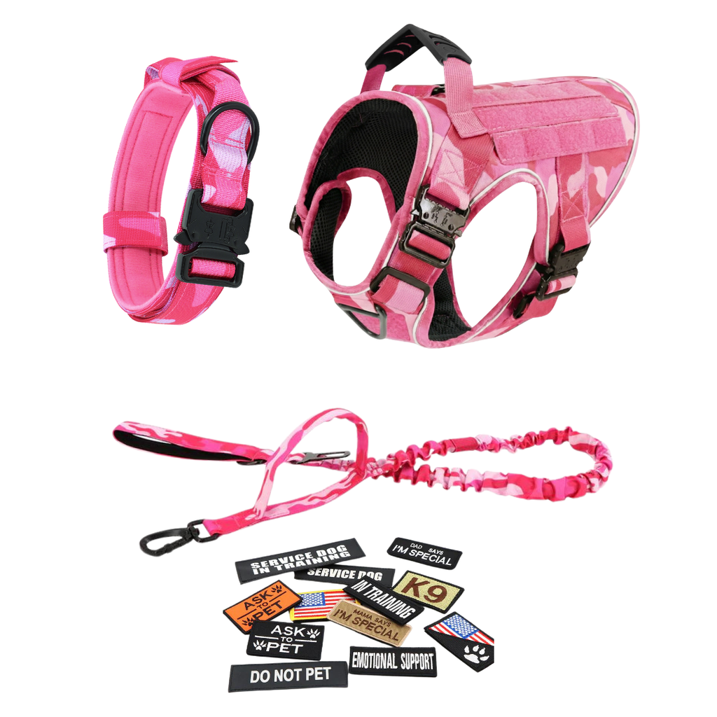NEW Upgraded Tactical No-Pull Team K9™ Dog Harness with 4 Quick-Release Metal Buckles, Reinforced Front & Back V-Rings, Hook & Loop Panels, Adjustable Straps, Reflective Strips, & Top Handle
