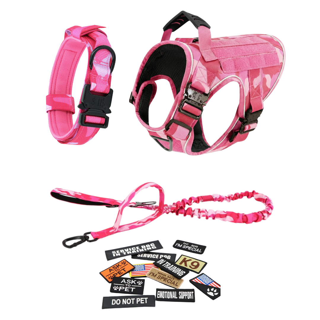 NEW Upgraded Tactical No-Pull Team K9™ Dog Harness with 4 Quick-Release Metal Buckles, Reinforced Front & Back V-Rings, Hook & Loop Panels, Adjustable Straps, Reflective Strips, & Top Handle