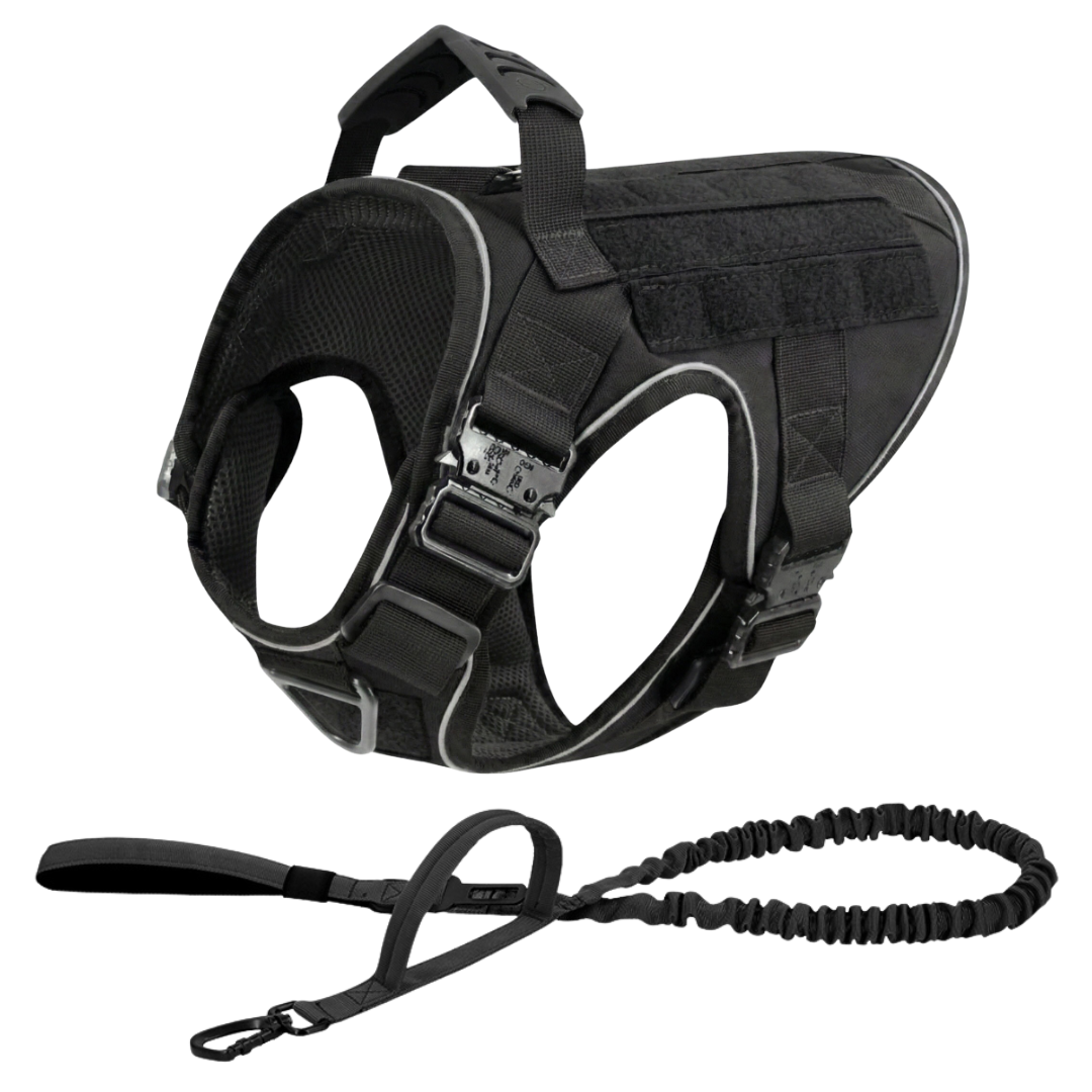 NEW Upgraded Tactical No-Pull Team K9™ Dog Harness with 4 Quick-Release Metal Buckles, Reinforced Front & Back V-Rings, Hook & Loop Panels, Adjustable Straps, Reflective Strips, & Top Handle
