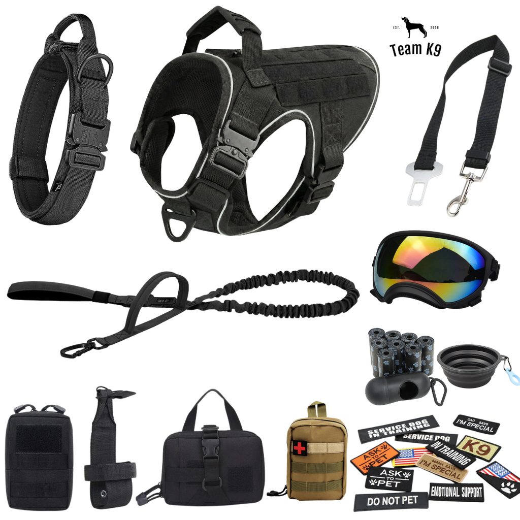 NEW Upgraded Tactical No-Pull Team K9™ Dog Harness with 4 Quick-Release Metal Buckles, Reinforced Front & Back V-Rings, Hook & Loop Panels, Adjustable Straps, Reflective Strips, & Top Handle