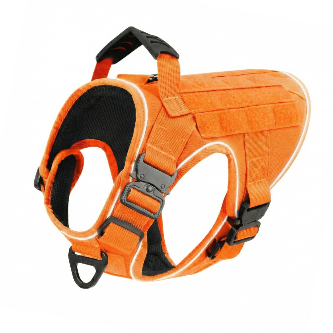 NEW Upgraded Tactical No-Pull Team K9™ Dog Harness with 4 Quick-Release Metal Buckles, Reinforced Front & Back V-Rings, Hook & Loop Panels, Adjustable Straps, Reflective Strips, & Top Handle