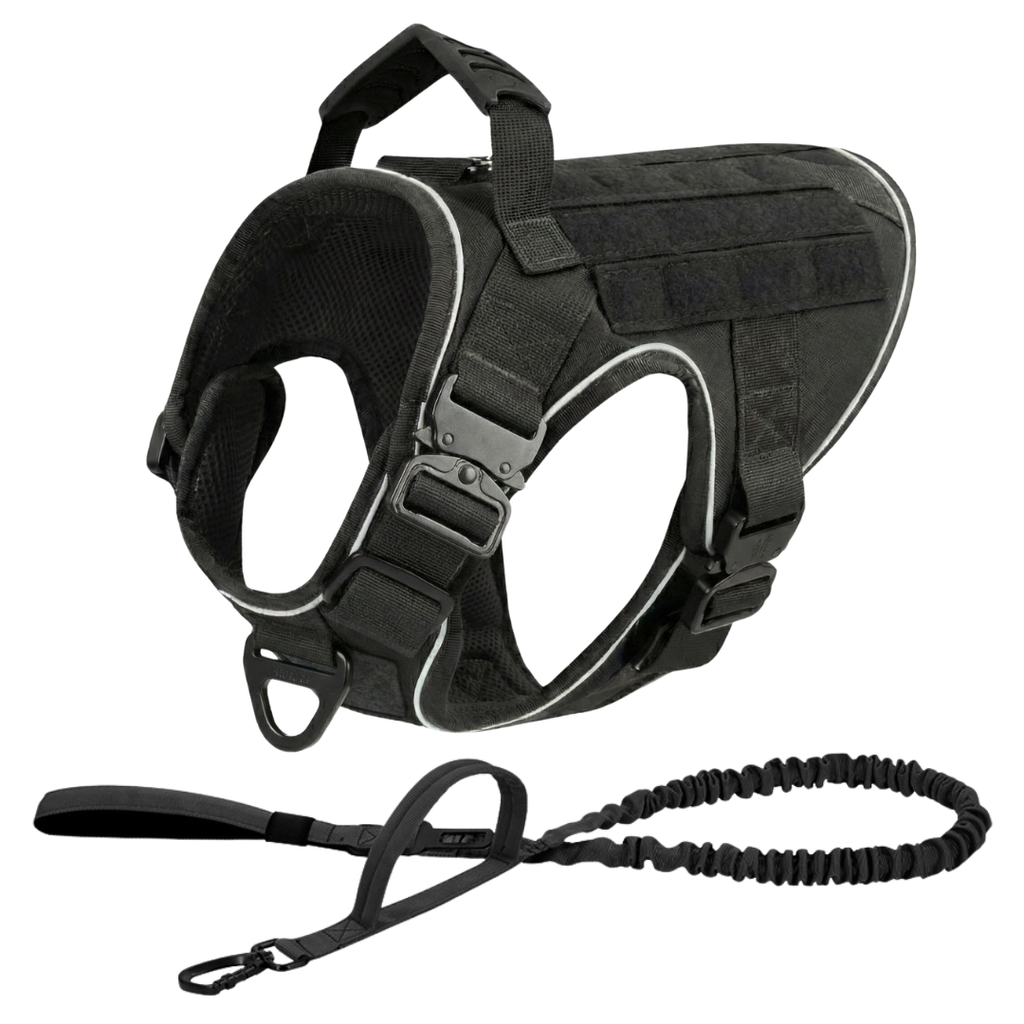 NEW Upgraded Tactical No-Pull Team K9™ Dog Harness with 4 Quick-Release Metal Buckles, Reinforced Front & Back V-Rings, Hook & Loop Panels, Adjustable Straps, Reflective Strips, & Top Handle