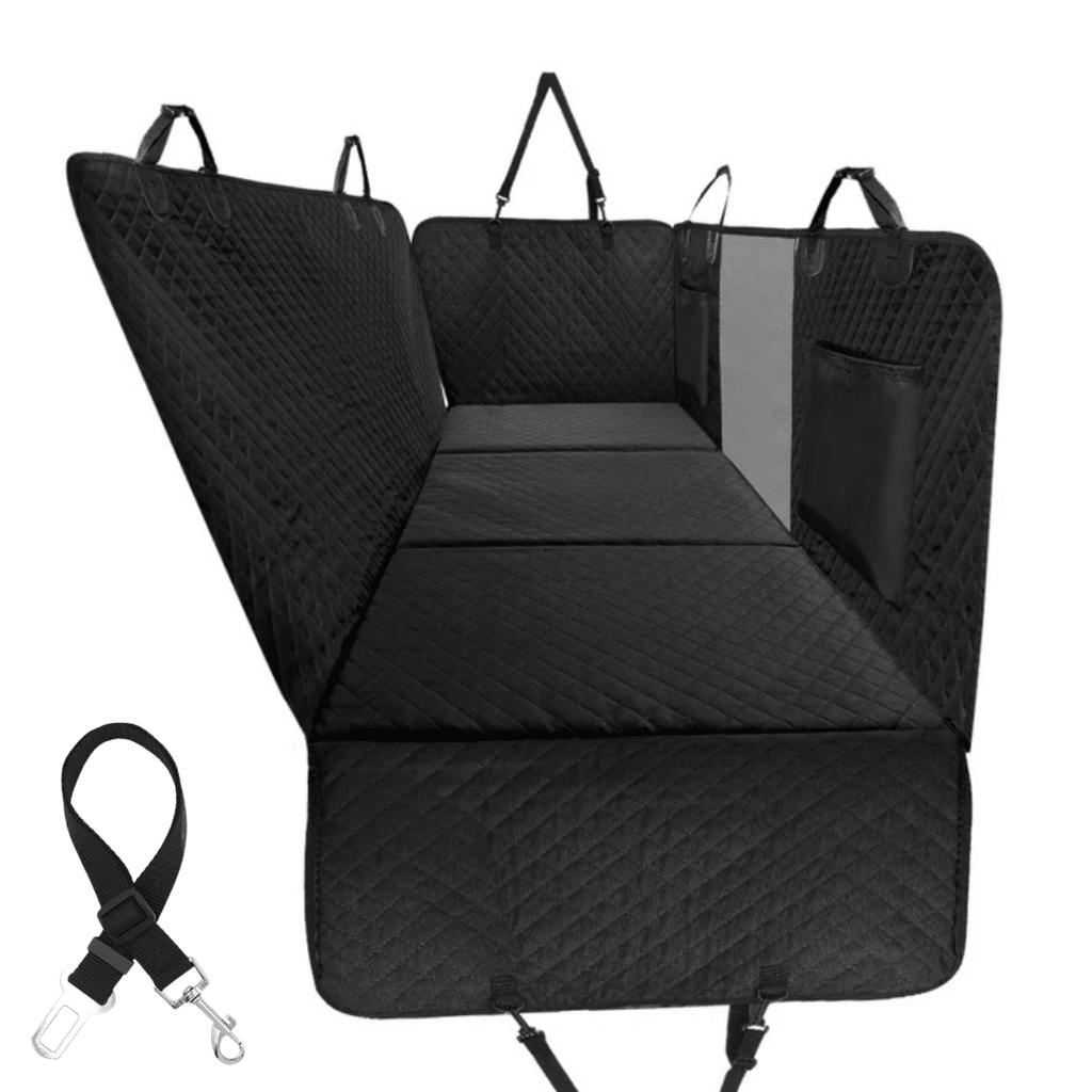NEW Waterproof Hard Bottom Car & Truck Seat Foldable Hammock Cover With Storage Pockets, Side Flaps, Headrest Straps, Seat Anchors, & Mesh Window (+FREE SAFETY BELT!)