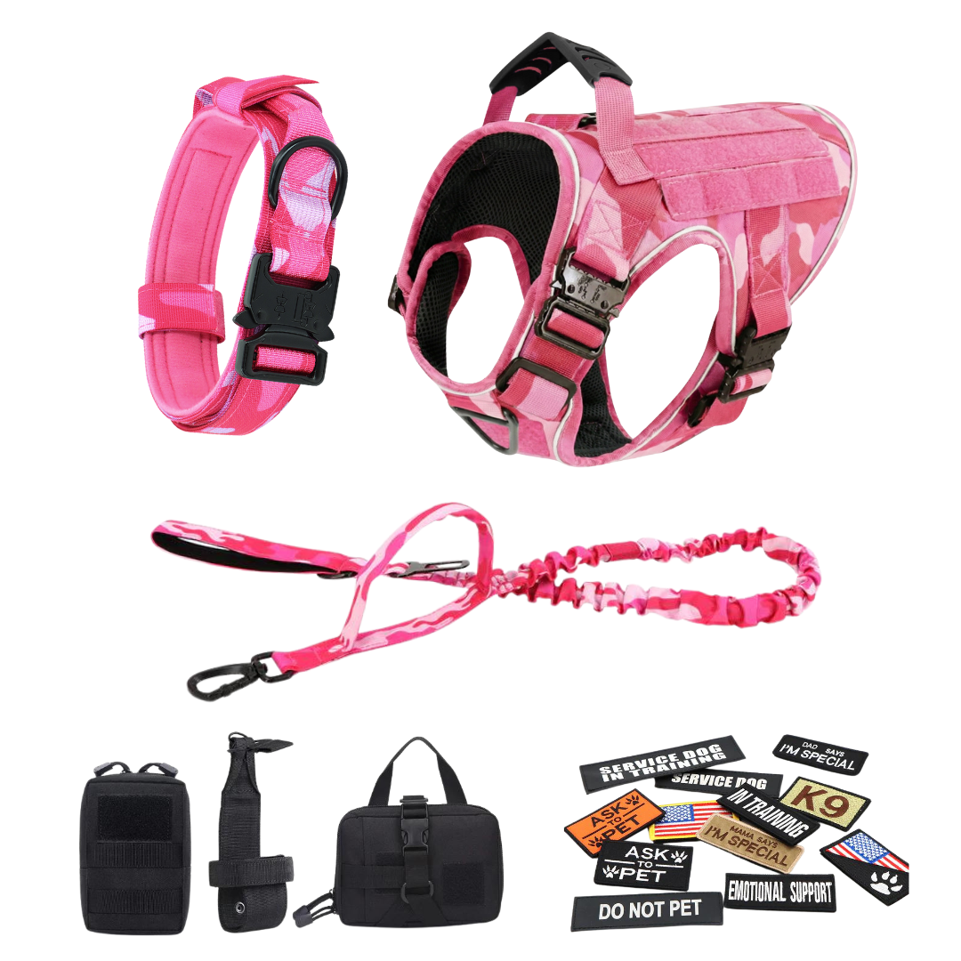 NEW Upgraded Tactical No-Pull Team K9™ Dog Harness with 4 Quick-Release Metal Buckles, Reinforced Front & Back V-Rings, Hook & Loop Panels, Adjustable Straps, Reflective Strips, & Top Handle