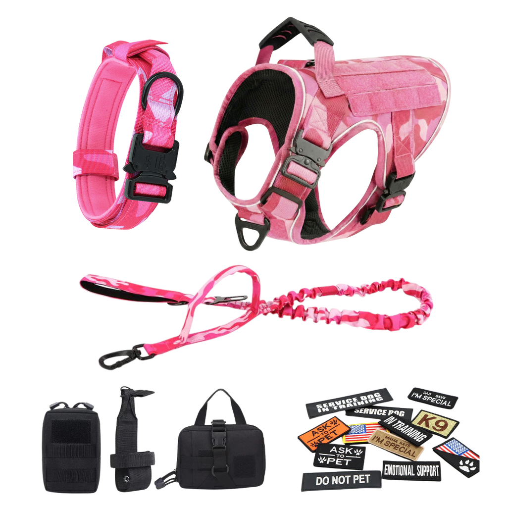 NEW Upgraded Tactical No-Pull Team K9™ Dog Harness with 4 Quick-Release Metal Buckles, Reinforced Front & Back V-Rings, Hook & Loop Panels, Adjustable Straps, Reflective Strips, & Top Handle
