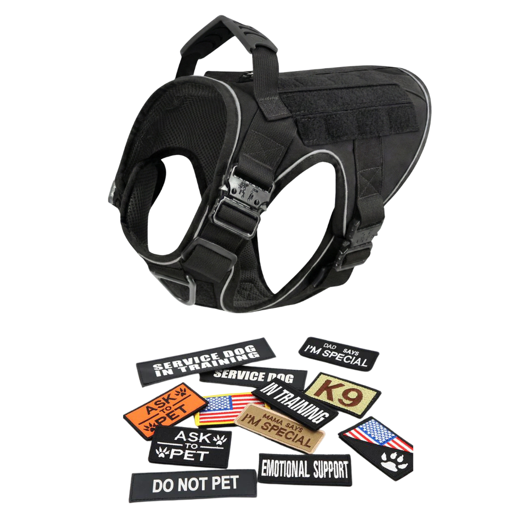 NEW Upgraded Tactical No-Pull Team K9™ Dog Harness with 4 Quick-Release Metal Buckles, Reinforced Front & Back V-Rings, Hook & Loop Panels, Adjustable Straps, Reflective Strips, & Top Handle