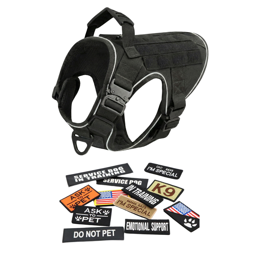NEW Upgraded Tactical No-Pull Team K9™ Dog Harness with 4 Quick-Release Metal Buckles, Reinforced Front & Back V-Rings, Hook & Loop Panels, Adjustable Straps, Reflective Strips, & Top Handle