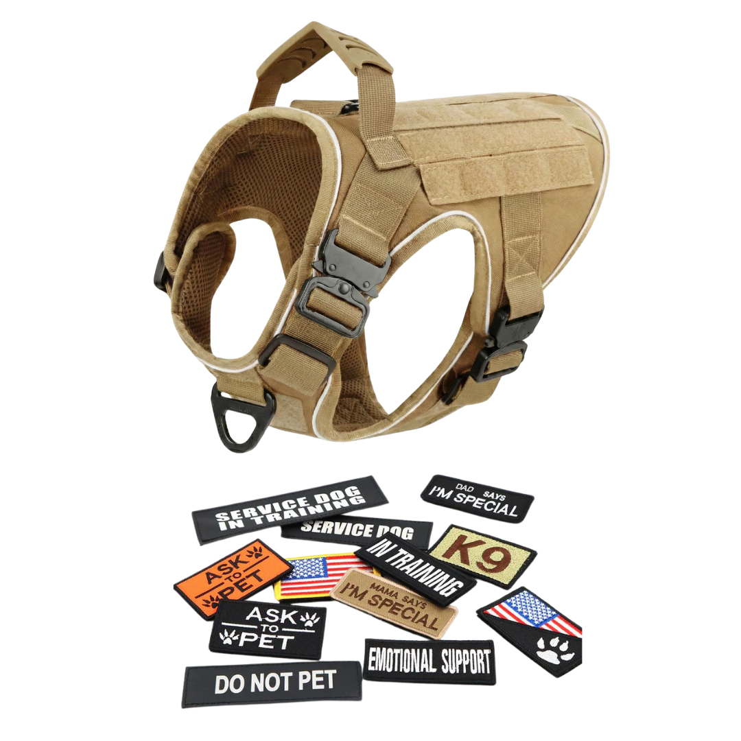 NEW Upgraded Tactical No-Pull Team K9™ Dog Harness with 4 Quick-Release Metal Buckles, Reinforced Front & Back V-Rings, Hook & Loop Panels, Adjustable Straps, Reflective Strips, & Top Handle