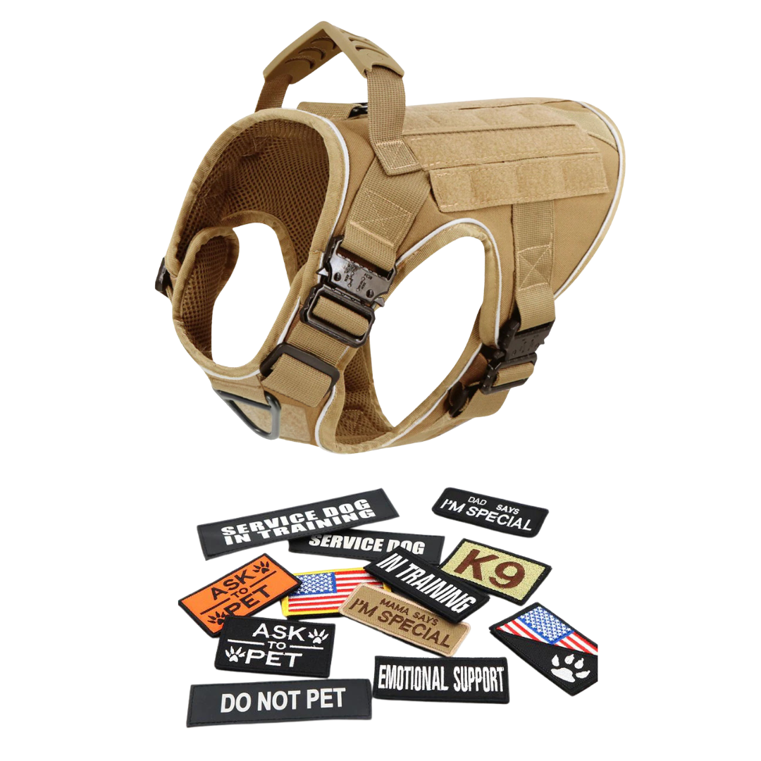 NEW Upgraded Tactical No-Pull Team K9™ Dog Harness with 4 Quick-Release Metal Buckles, Reinforced Front & Back V-Rings, Hook & Loop Panels, Adjustable Straps, Reflective Strips, & Top Handle