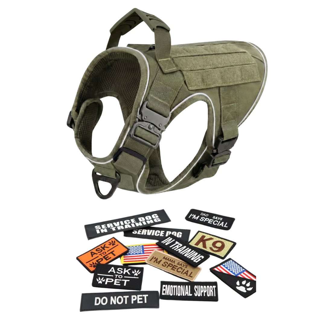NEW Upgraded Tactical No-Pull Team K9™ Dog Harness with 4 Quick-Release Metal Buckles, Reinforced Front & Back V-Rings, Hook & Loop Panels, Adjustable Straps, Reflective Strips, & Top Handle