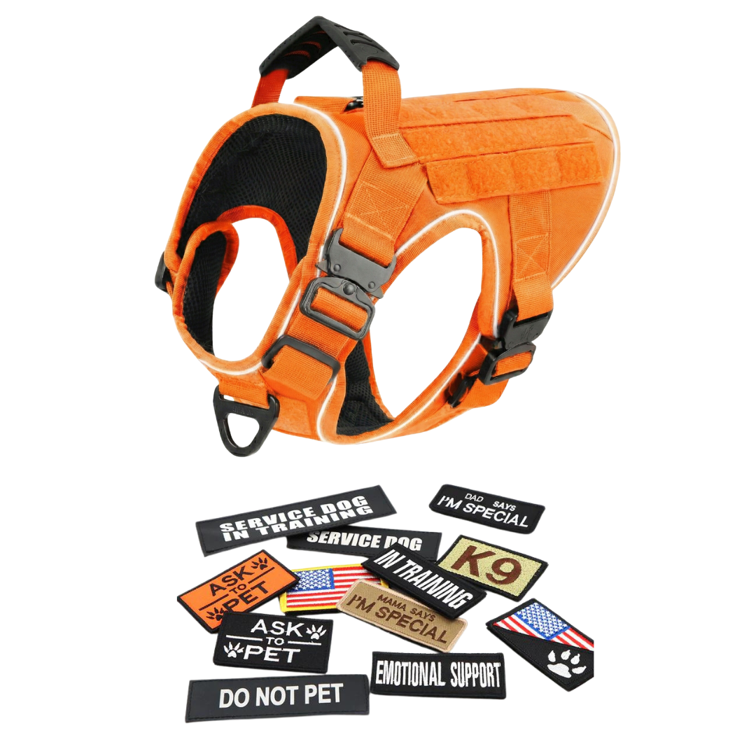 NEW Upgraded Tactical No-Pull Team K9™ Dog Harness with 4 Quick-Release Metal Buckles, Reinforced Front & Back V-Rings, Hook & Loop Panels, Adjustable Straps, Reflective Strips, & Top Handle