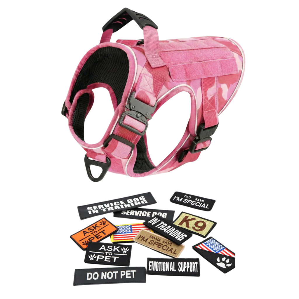 NEW Upgraded Tactical No-Pull Team K9™ Dog Harness with 4 Quick-Release Metal Buckles, Reinforced Front & Back V-Rings, Hook & Loop Panels, Adjustable Straps, Reflective Strips, & Top Handle