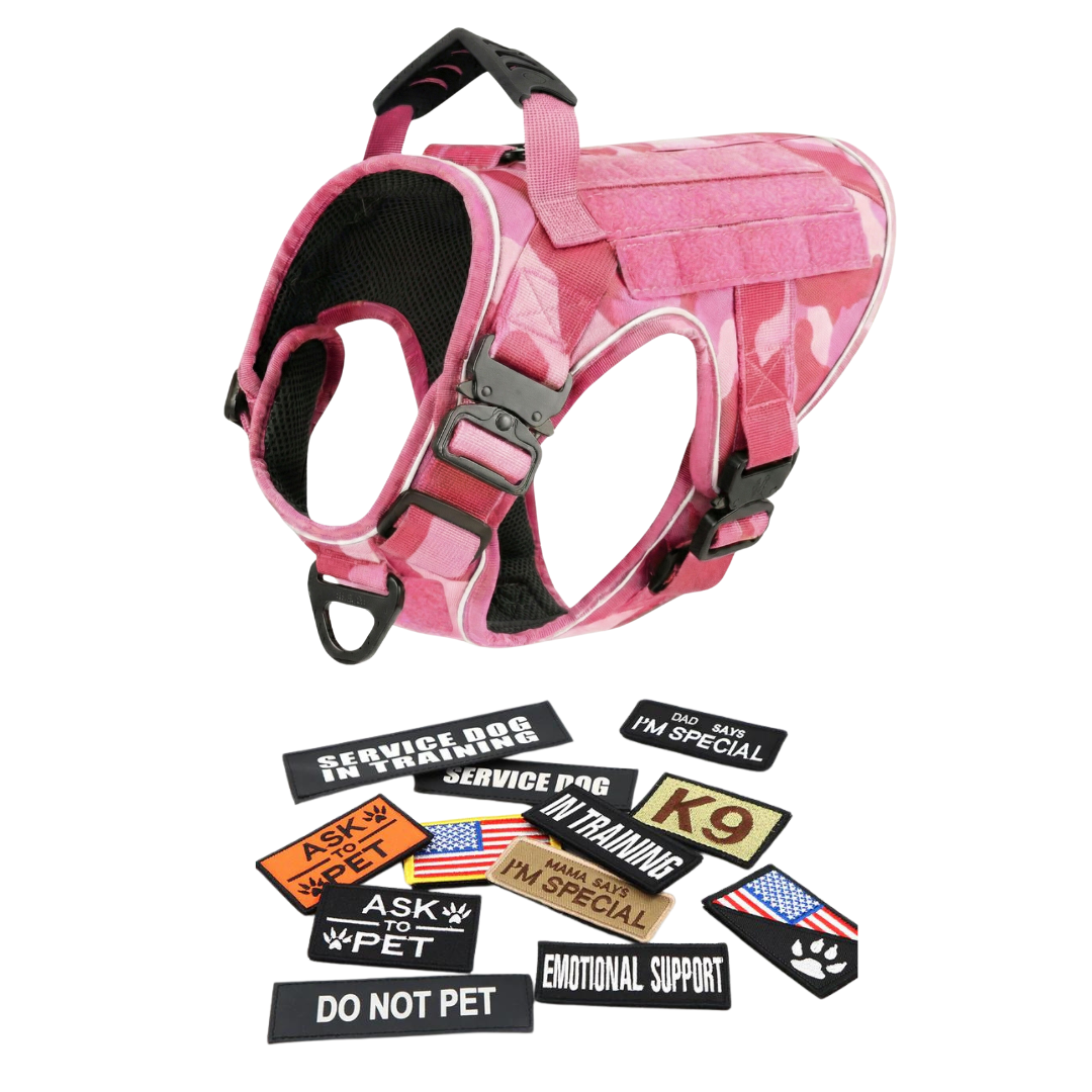 NEW Upgraded Tactical No-Pull Team K9™ Dog Harness with 4 Quick-Release Metal Buckles, Reinforced Front & Back V-Rings, Hook & Loop Panels, Adjustable Straps, Reflective Strips, & Top Handle