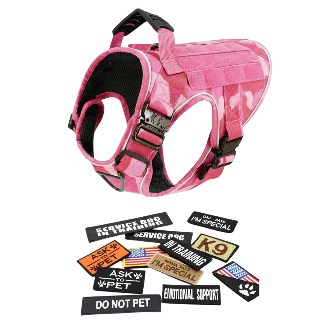 NEW Upgraded Tactical No-Pull Team K9™ Dog Harness with 4 Quick-Release Metal Buckles, Reinforced Front & Back V-Rings, Hook & Loop Panels, Adjustable Straps, Reflective Strips, & Top Handle