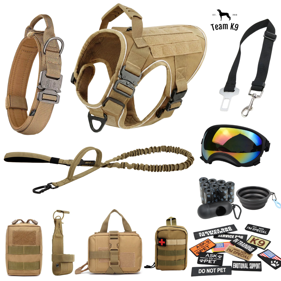 NEW Upgraded Tactical No-Pull Team K9™ Dog Harness with 4 Quick-Release Metal Buckles, Reinforced Front & Back V-Rings, Hook & Loop Panels, Adjustable Straps, Reflective Strips, & Top Handle