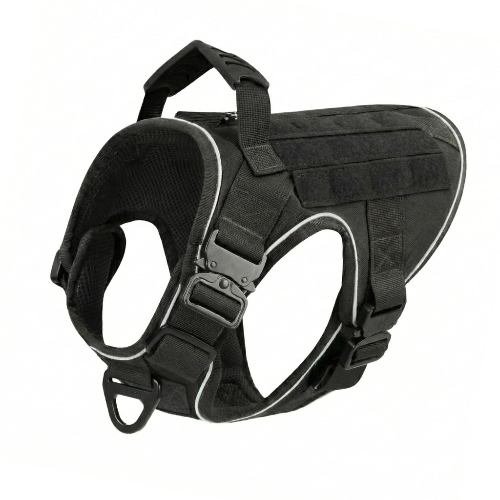 NEW Upgraded Tactical No-Pull Team K9™ Dog Harness with 4 Quick-Release Metal Buckles, Reinforced Front & Back V-Rings, Hook & Loop Panels, Adjustable Straps, Reflective Strips, & Top Handle