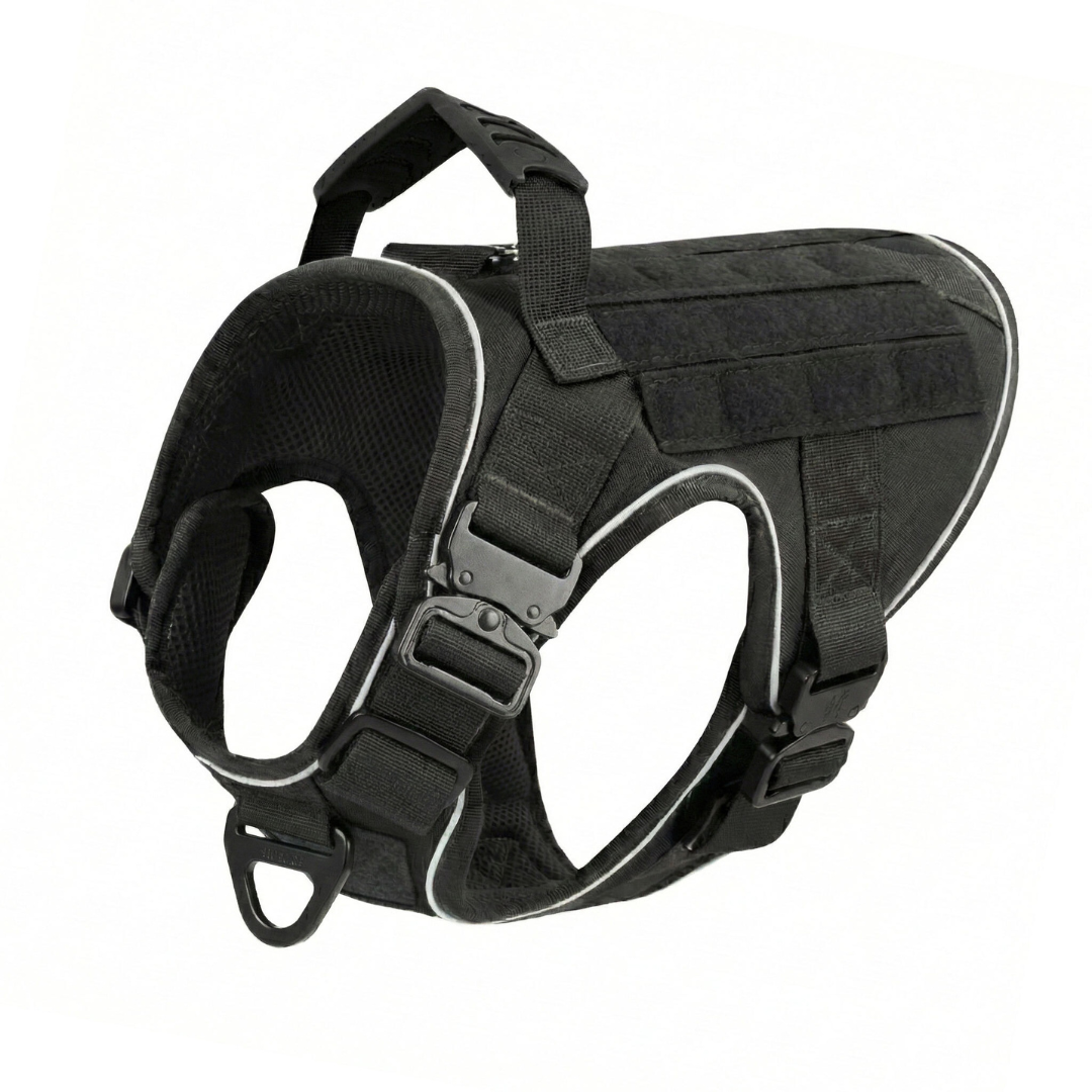 NEW Upgraded Tactical No-Pull Team K9™ Dog Harness with 4 Quick-Release Metal Buckles, Reinforced Front & Back V-Rings, Hook & Loop Panels, Adjustable Straps, Reflective Strips, & Top Handle