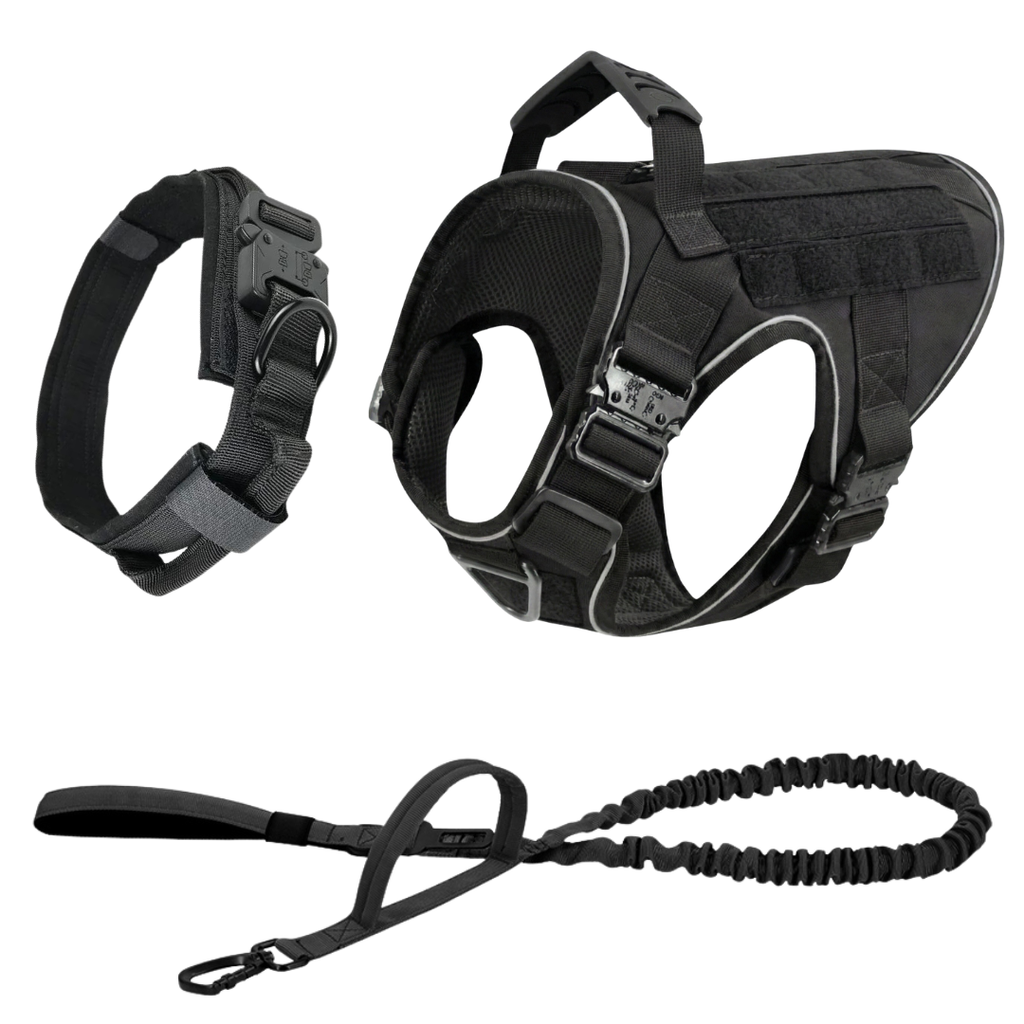 NEW Upgraded Tactical No-Pull Team K9™ Dog Harness with 4 Quick-Release Metal Buckles, Reinforced Front & Back V-Rings, Hook & Loop Panels, Adjustable Straps, Reflective Strips, & Top Handle
