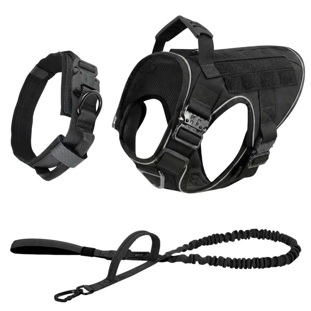 NEW Upgraded Tactical No-Pull Team K9™ Dog Harness with 4 Quick-Release Metal Buckles, Reinforced Front & Back V-Rings, Hook & Loop Panels, Adjustable Straps, Reflective Strips, & Top Handle