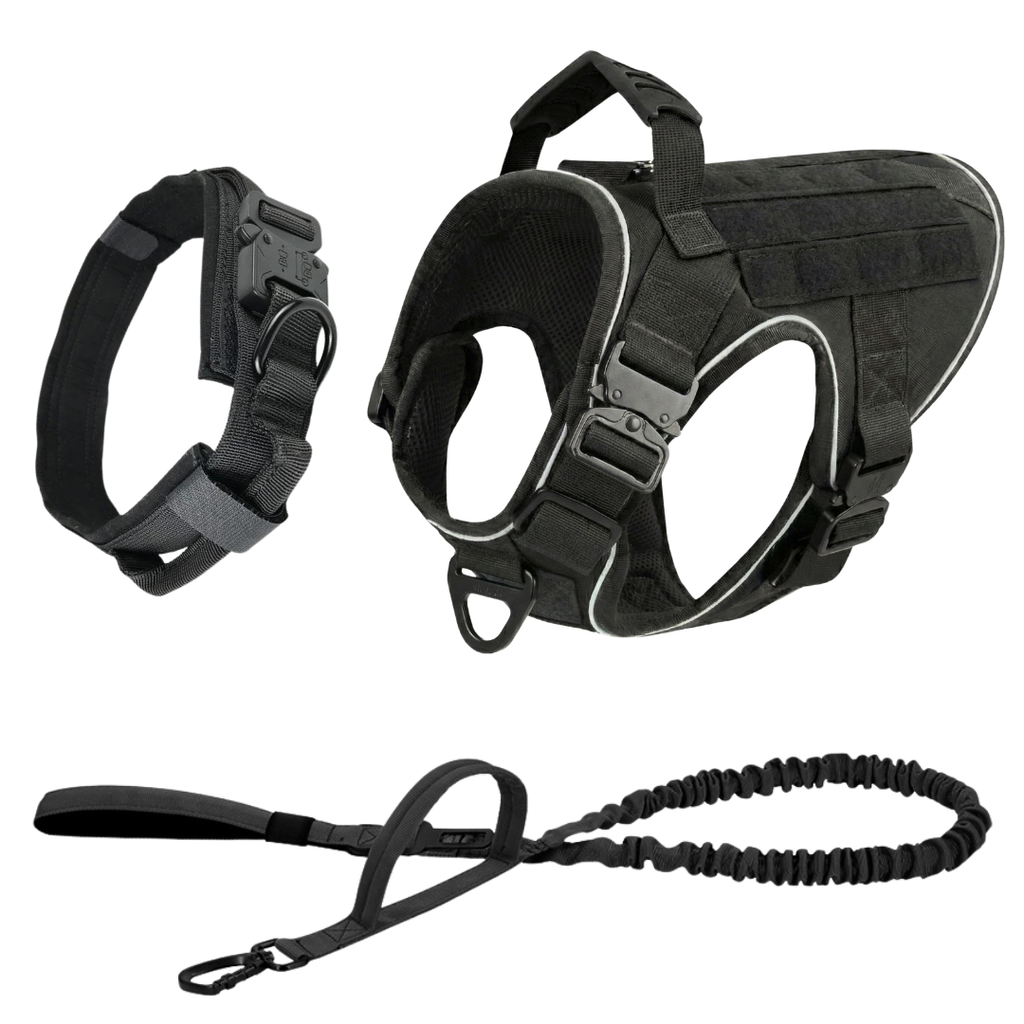 NEW Upgraded Tactical No-Pull Team K9™ Dog Harness with 4 Quick-Release Metal Buckles, Reinforced Front & Back V-Rings, Hook & Loop Panels, Adjustable Straps, Reflective Strips, & Top Handle