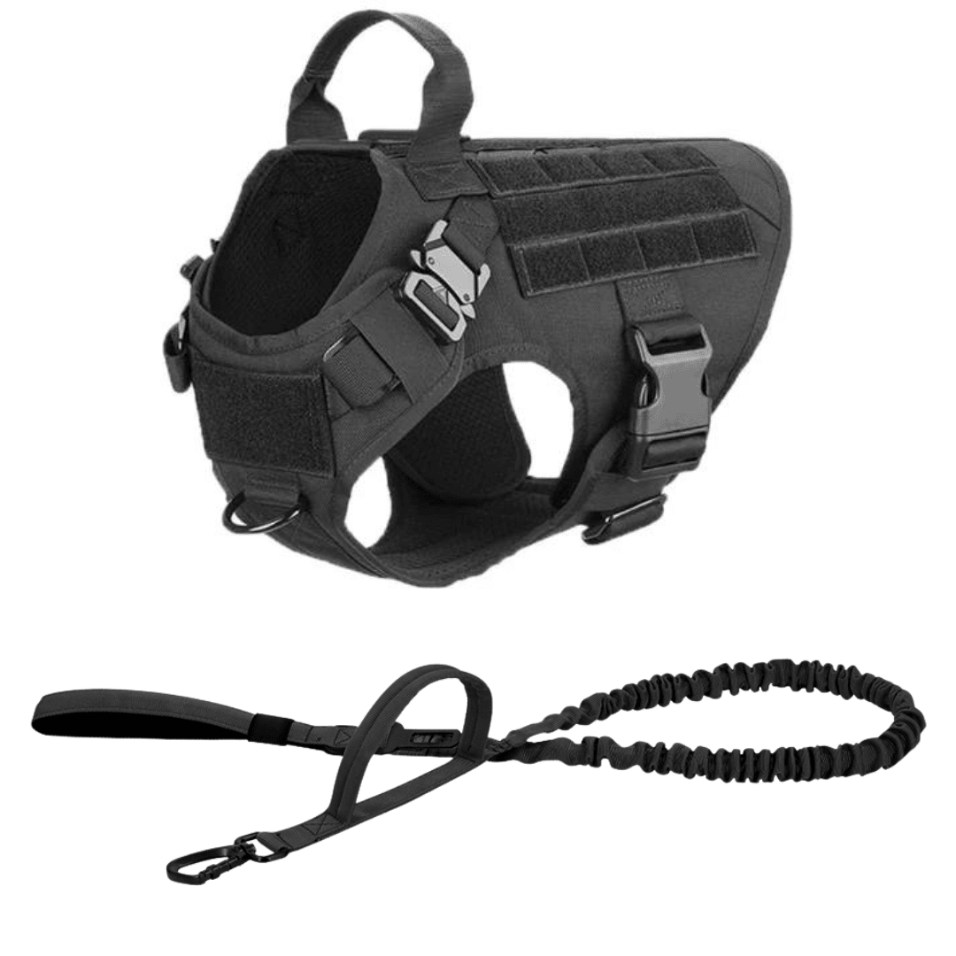 Classic Heavy-Duty Tactical No-Pull Team K9™ Dog Harness With Front & Back D-Rings, Quick-Release Metal-Buckles, Hook & Loop Panels, & Top Handle