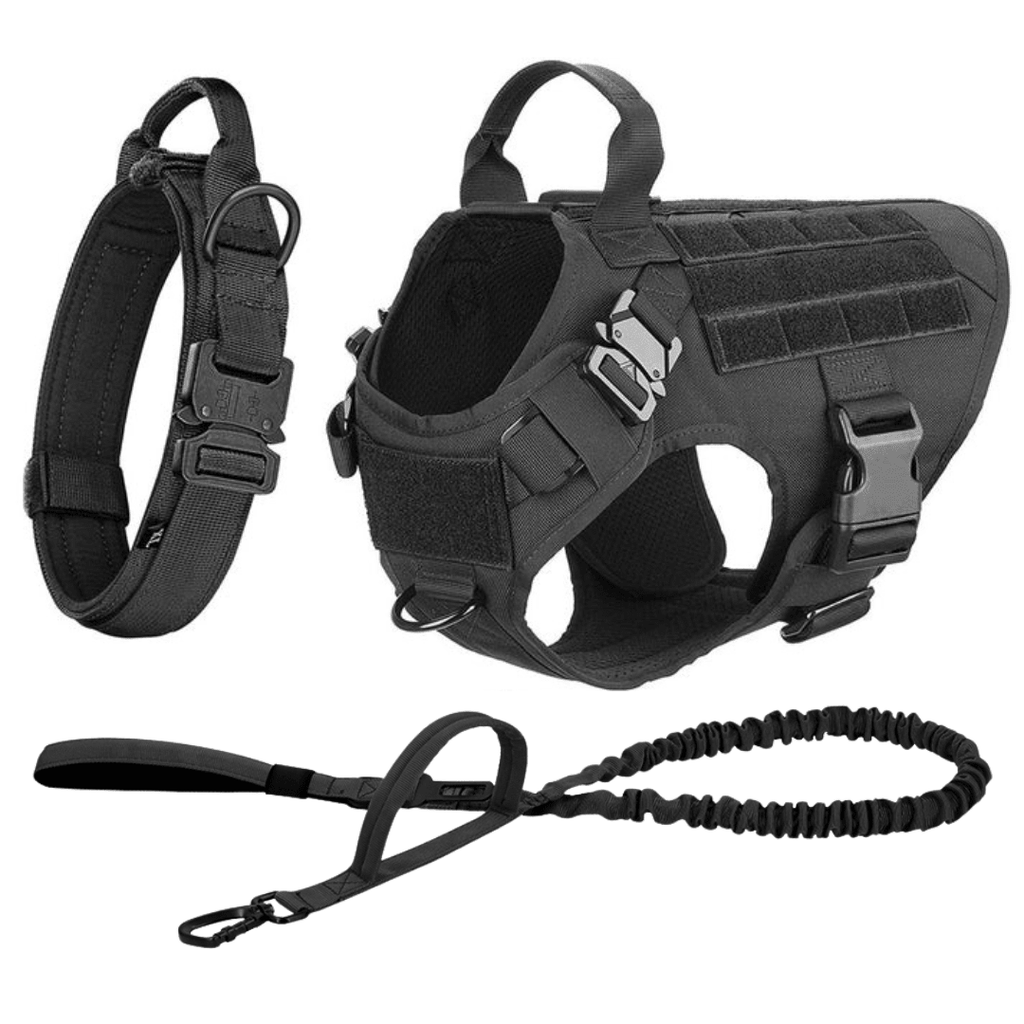 Classic Heavy-Duty Tactical No-Pull Team K9™ Dog Harness With Front & Back D-Rings, Quick-Release Metal-Buckles, Hook & Loop Panels, & Top Handle