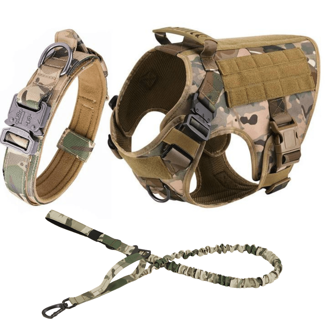 Classic Heavy-Duty Tactical No-Pull Team K9™ Dog Harness With Front & Back D-Rings, Quick-Release Metal-Buckles, Hook & Loop Panels, & Top Handle