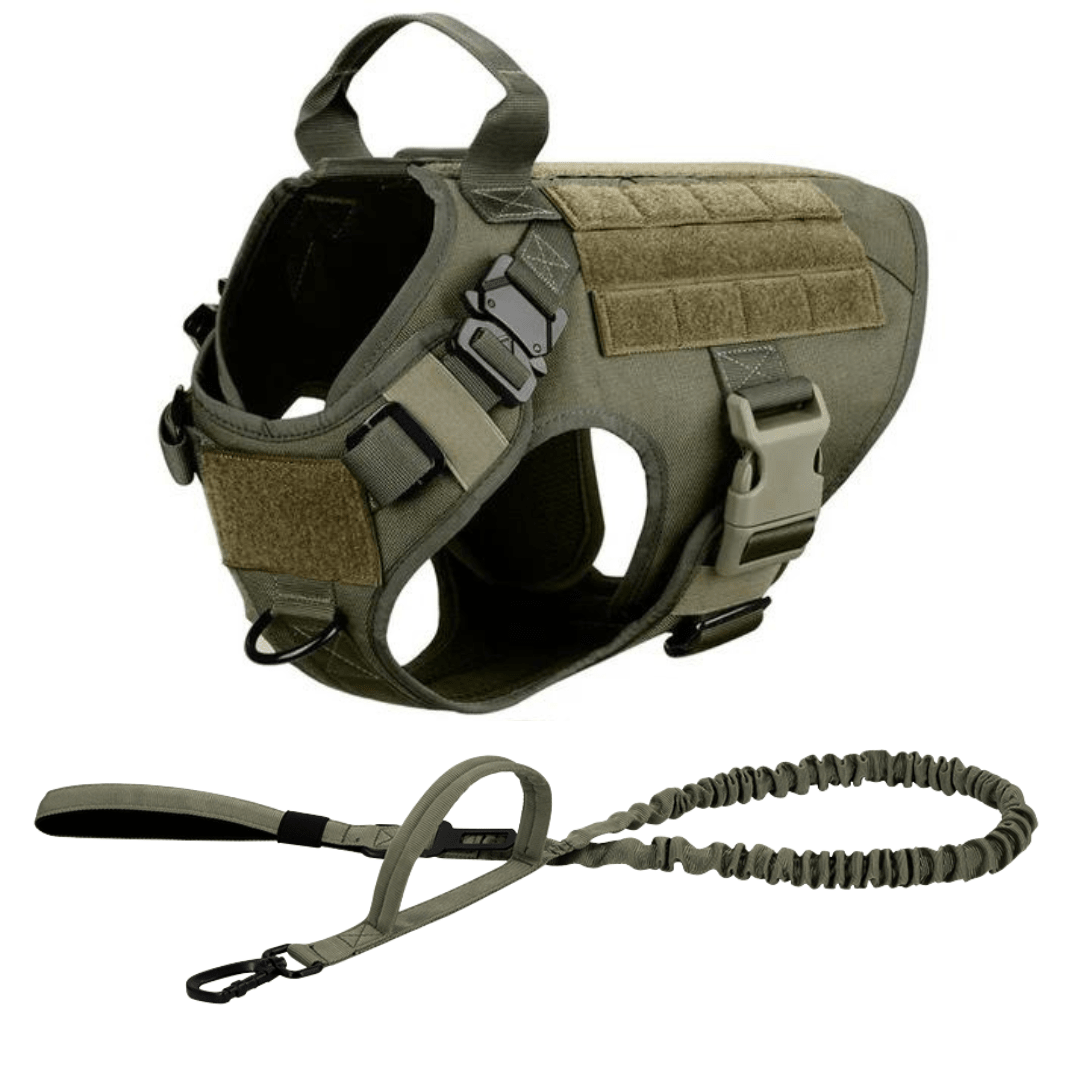 Classic Heavy-Duty Tactical No-Pull Team K9™ Dog Harness With Front & Back D-Rings, Quick-Release Metal-Buckles, Hook & Loop Panels, & Top Handle