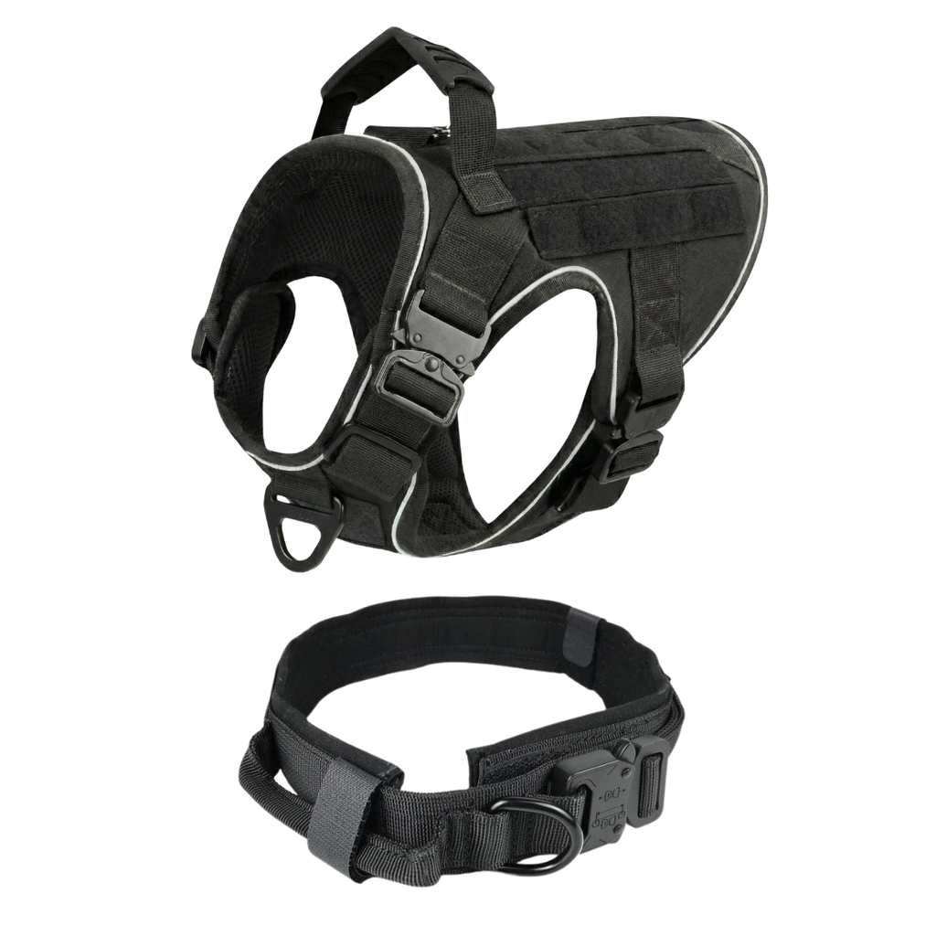 NEW Upgraded Tactical No-Pull Team K9™ Dog Harness with 4 Quick-Release Metal Buckles, Reinforced Front & Back V-Rings, Hook & Loop Panels, Adjustable Straps, Reflective Strips, & Top Handle