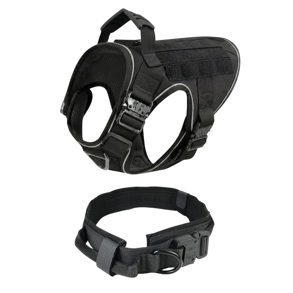 NEW Upgraded Tactical No-Pull Team K9™ Dog Harness with 4 Quick-Release Metal Buckles, Reinforced Front & Back V-Rings, Hook & Loop Panels, Adjustable Straps, Reflective Strips, & Top Handle