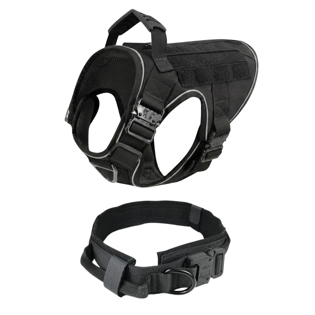 NEW Upgraded Tactical No-Pull Team K9™ Dog Harness with 4 Quick-Release Metal Buckles, Reinforced Front & Back V-Rings, Hook & Loop Panels, Adjustable Straps, Reflective Strips, & Top Handle