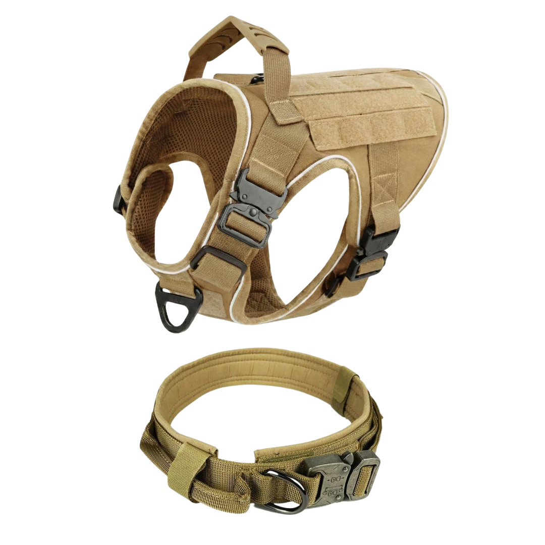 NEW Upgraded Tactical No-Pull Team K9™ Dog Harness with 4 Quick-Release Metal Buckles, Reinforced Front & Back V-Rings, Hook & Loop Panels, Adjustable Straps, Reflective Strips, & Top Handle