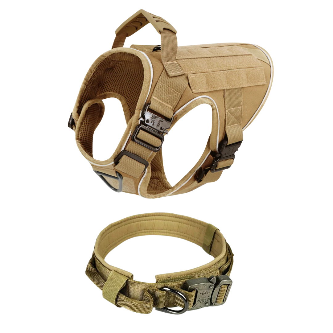 NEW Upgraded Tactical No-Pull Team K9™ Dog Harness with 4 Quick-Release Metal Buckles, Reinforced Front & Back V-Rings, Hook & Loop Panels, Adjustable Straps, Reflective Strips, & Top Handle
