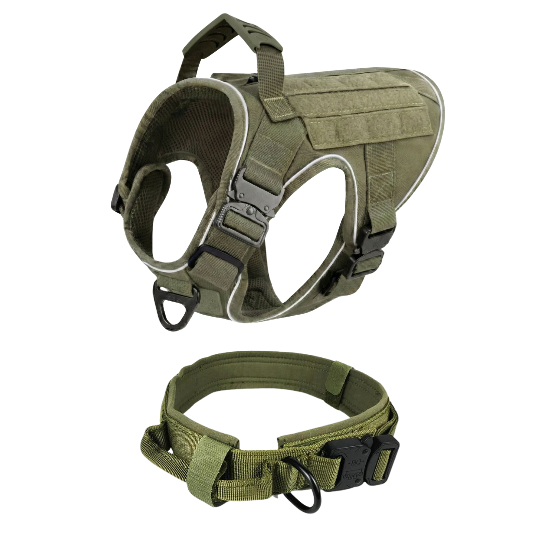 NEW Upgraded Tactical No-Pull Team K9™ Dog Harness with 4 Quick-Release Metal Buckles, Reinforced Front & Back V-Rings, Hook & Loop Panels, Adjustable Straps, Reflective Strips, & Top Handle