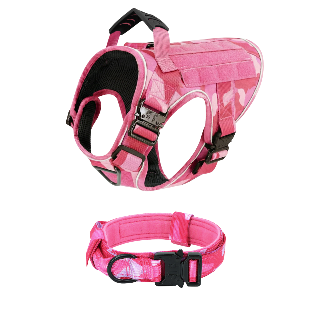 NEW Upgraded Tactical No-Pull Team K9™ Dog Harness with 4 Quick-Release Metal Buckles, Reinforced Front & Back V-Rings, Hook & Loop Panels, Adjustable Straps, Reflective Strips, & Top Handle